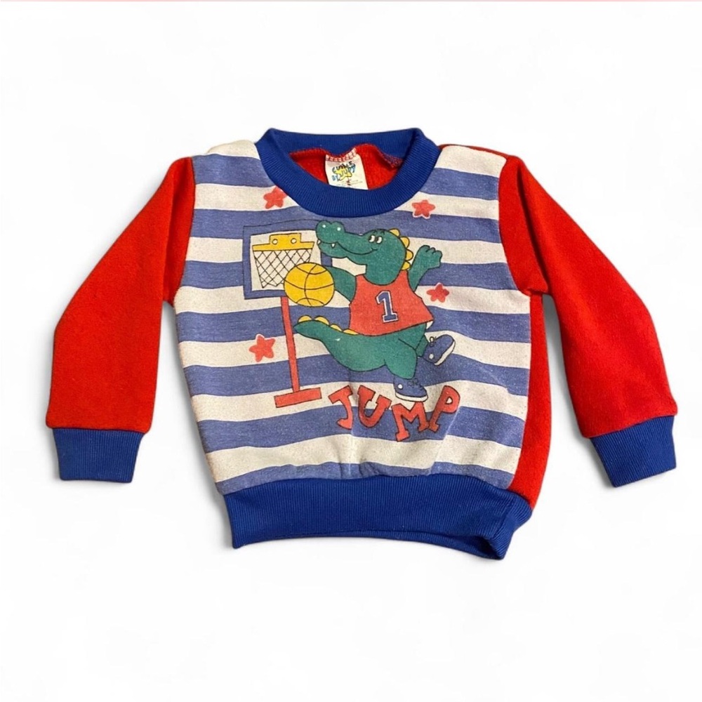 Kids Striped Crocodile Basketball Shirt - Red & Blue